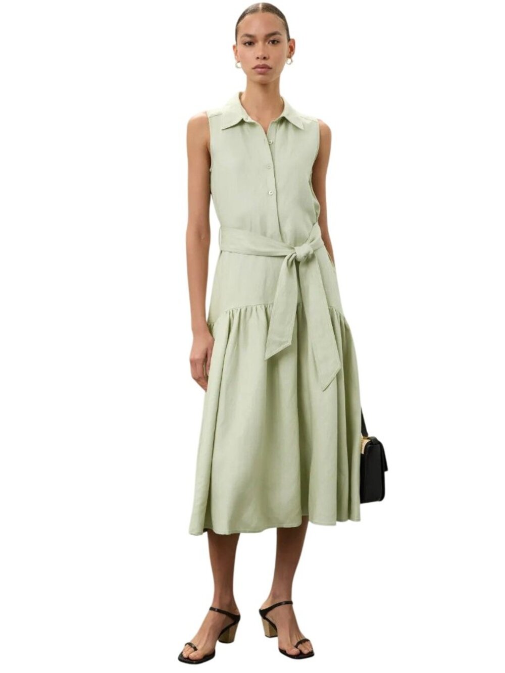 Marissa Webb x RTR Linen Sleeveless Tie Waist Midi Dress in Green Small Womens